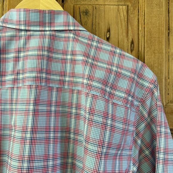 Men's Crown & Ivy XL Slim Fit Blue Red White Long‎ Sleeve Button Front Shirt - Picture 6 of 6